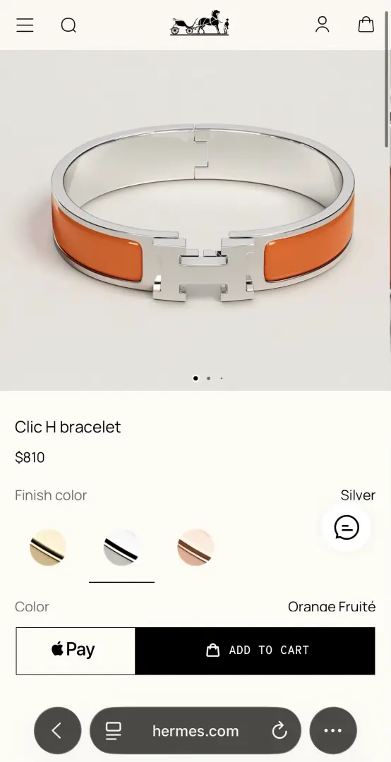 Hermes H Clic Orange Silver Bracelet Black With Original Dustcover