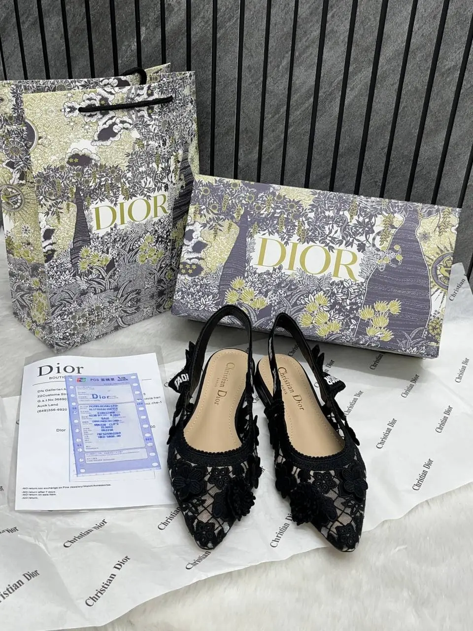 Dior JAdiyor Slingback Transparent Mesh Black Diyor Embroidery Flat With OG Box Dust Bag & Carry Bag - Image 8