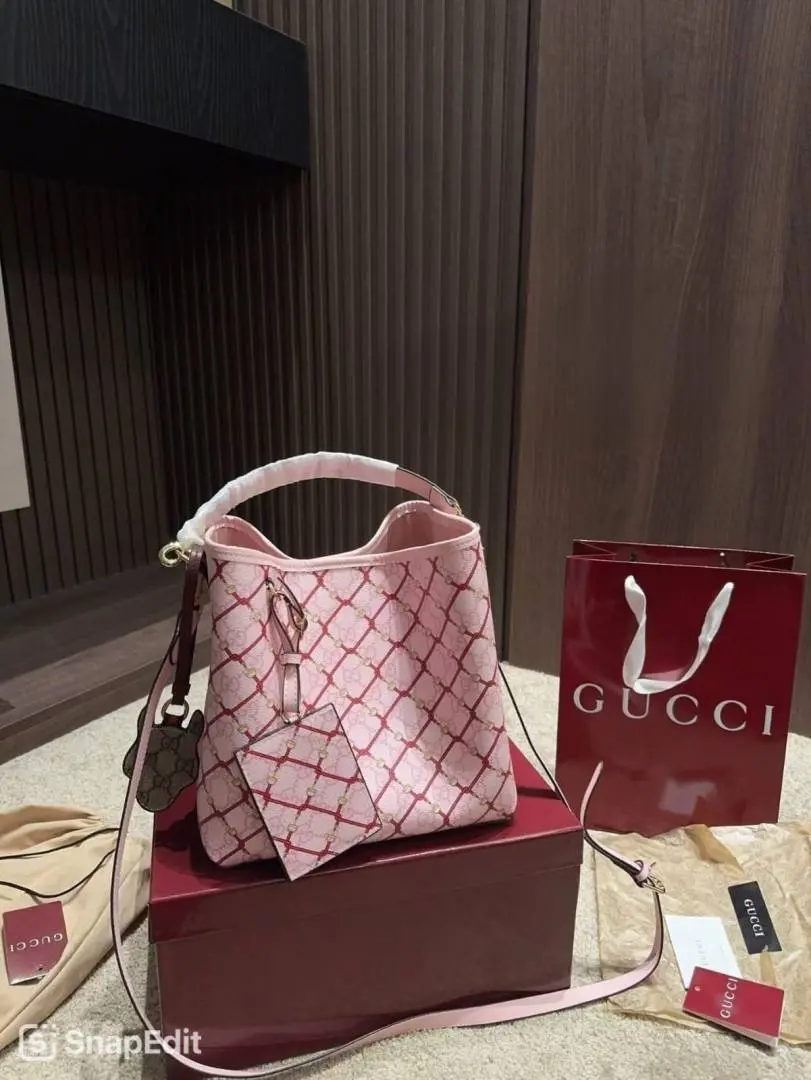 Gucci GG Emblem Premium Bucket Bag With OG Box & Dust Bag (Pink - 1251)