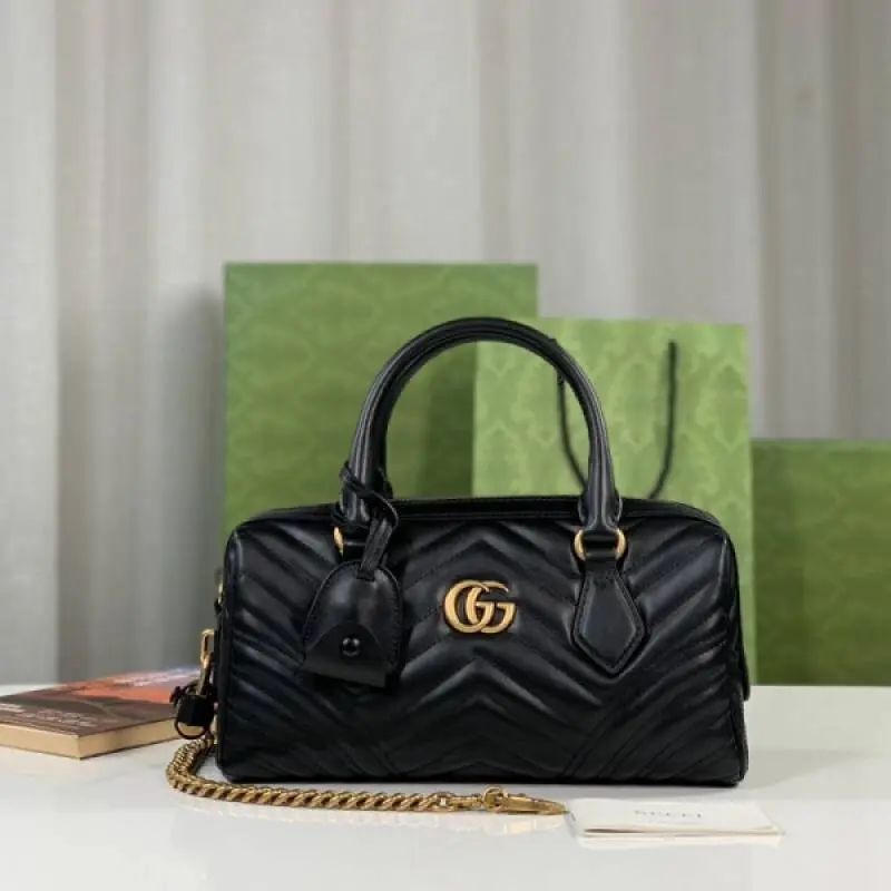 Gucci 746319 Marmont Top Handle Speedy Premium Bag With OG Box & Dust Bag & Carry Bag & Accessories (Black-902)