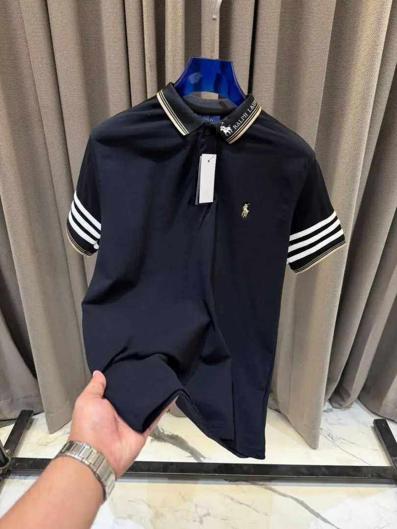 Ralph Lauren Chest Logo Stripe Sleeves Polo T-shirt Black - Image 2
