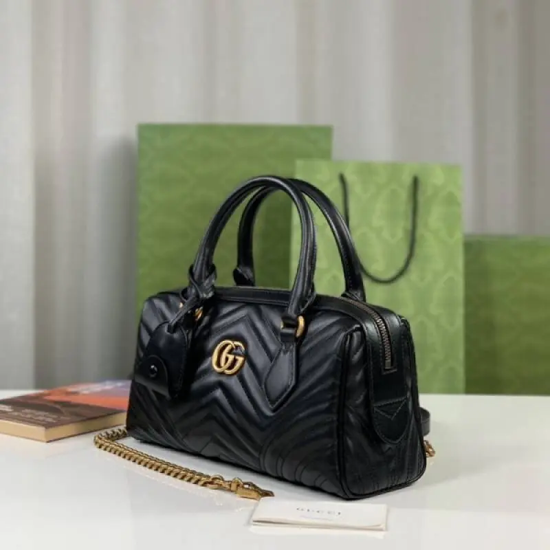 Gucci 746319 Marmont Top Handle Speedy Premium Bag With OG Box & Dust Bag & Carry Bag & Accessories (Black-902) - Image 4