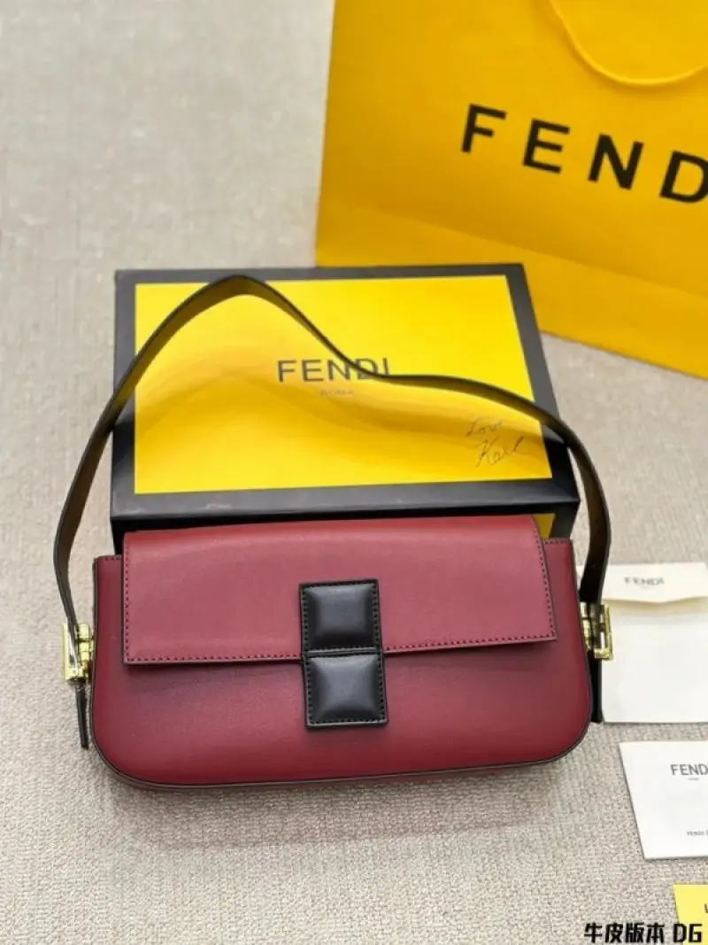 Fendi Baguette Twist Premium Shoulder Crossbody Bag With OG Box & Dust Bag & 2 Belts (Wine-929) - Image 2