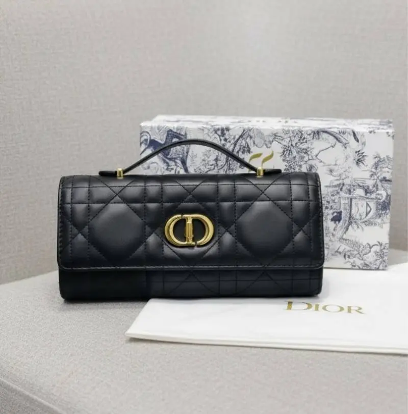 Dior Caro Top Handle 8822 Black Clutch Bag With OriginalBox & DustCover - Image 2