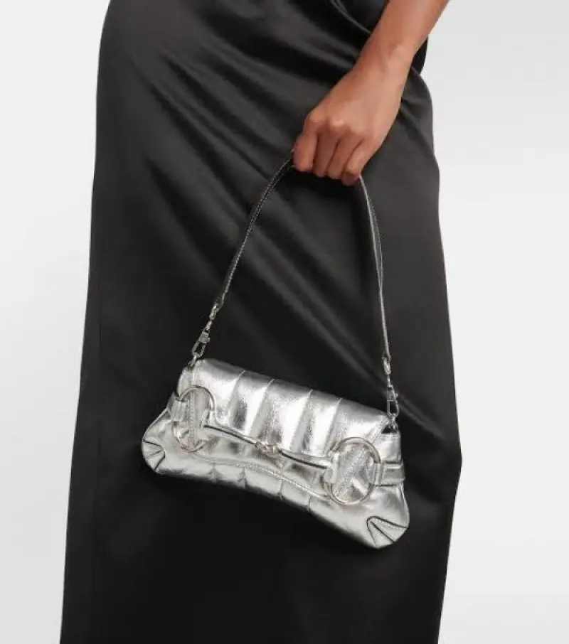 Gucci GG Horsebit Chain Shoulder Bag With OG Box & Dust Bag & 2 Belts & 1 Chain (Silver-727) - Image 5