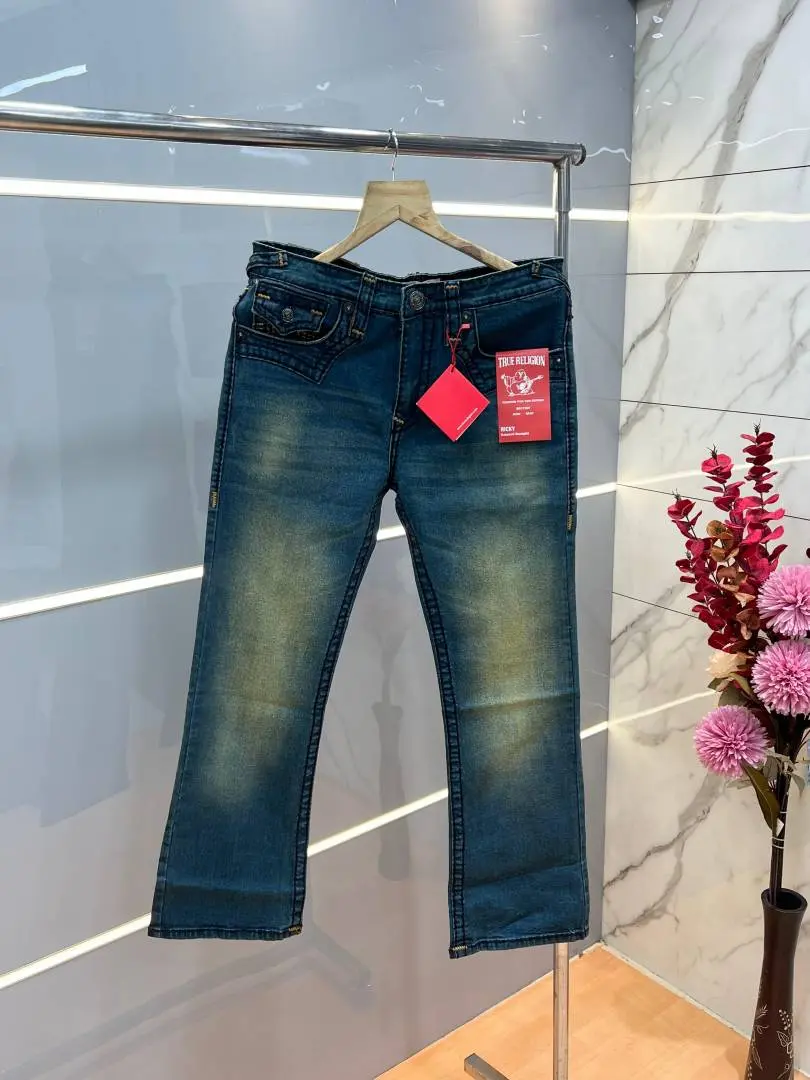 True Religio n Green Shade Boot cut Premium Imported Stretchable lycra fabric Denim with back flap pocket Design 3765 - Image 2