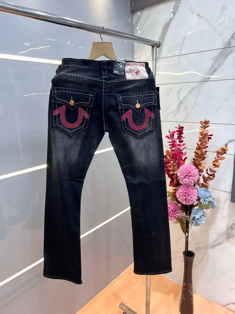 True Religio n Dark Shade Premium Imported Stretchable Lycra Fabric Boot Cut Denim with Back Flap pocket Design 3487 - Image 2