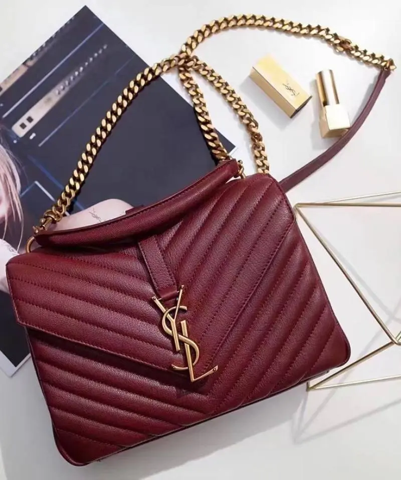 Ysl Collage Wine-Gold Medium Shoulder Bag With Original Box & Dust Cover - Image 3