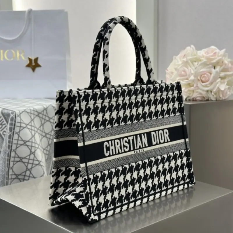 Dior Book Tote Black Oblique With OG Box & Dust Bag & Scarf (Black Cheks-843) - Image 5