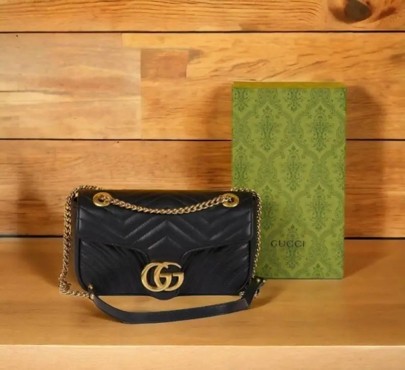 Gucci GG Marmont Matelasse Shoulder Bag With OG Box & Dust Bag (Black - 250)