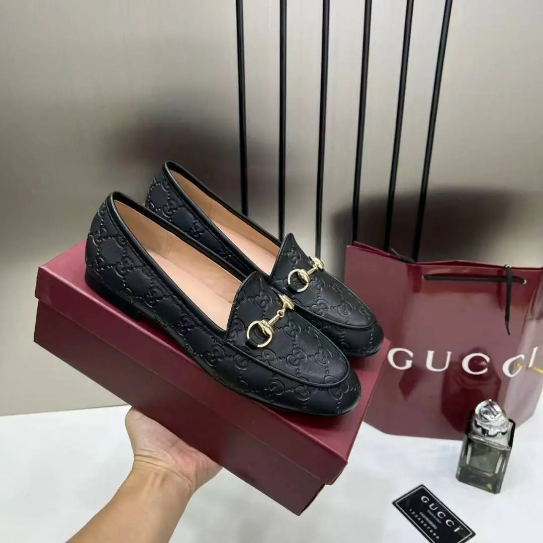 Gucci Womens Jordaan Loafers Wid OG Box & Carry Bag Black A885-1C - Image 2