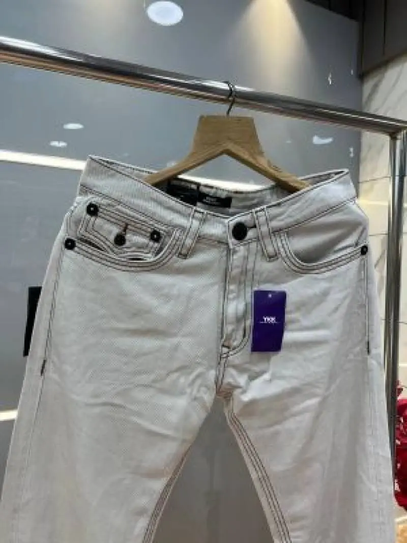 True Religion White Straight fit Premium Imported Stretchable Lycra Fabric Denim with Back Pocket Embroidered Design 4173 - Image 5