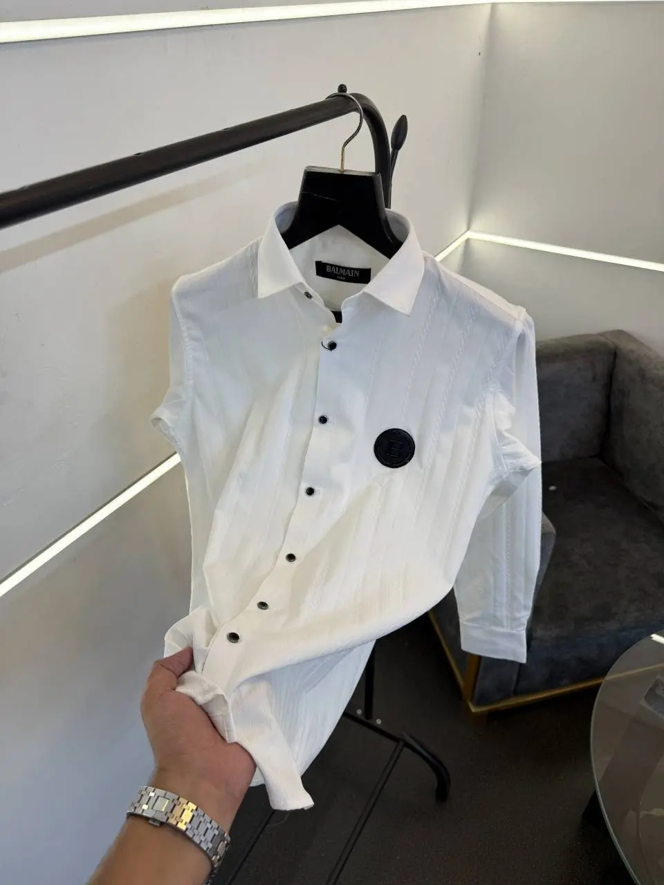 Balmain knitted design high quality imported shirt proper box packing white - Image 2