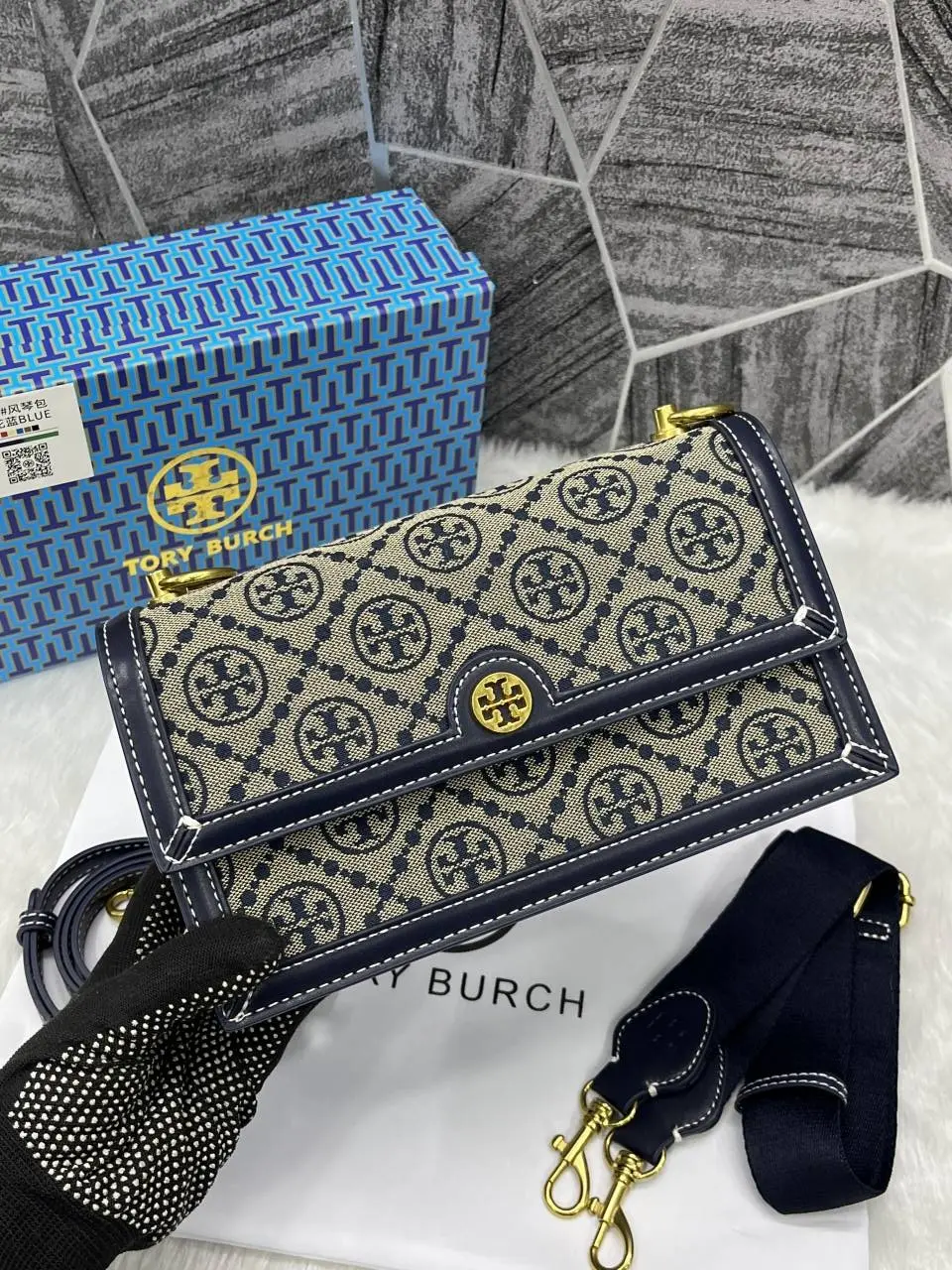Tori Burch T Monogram Jacquard Crossbody Bag With 2 LongBelt OriginalPacking - Image 7