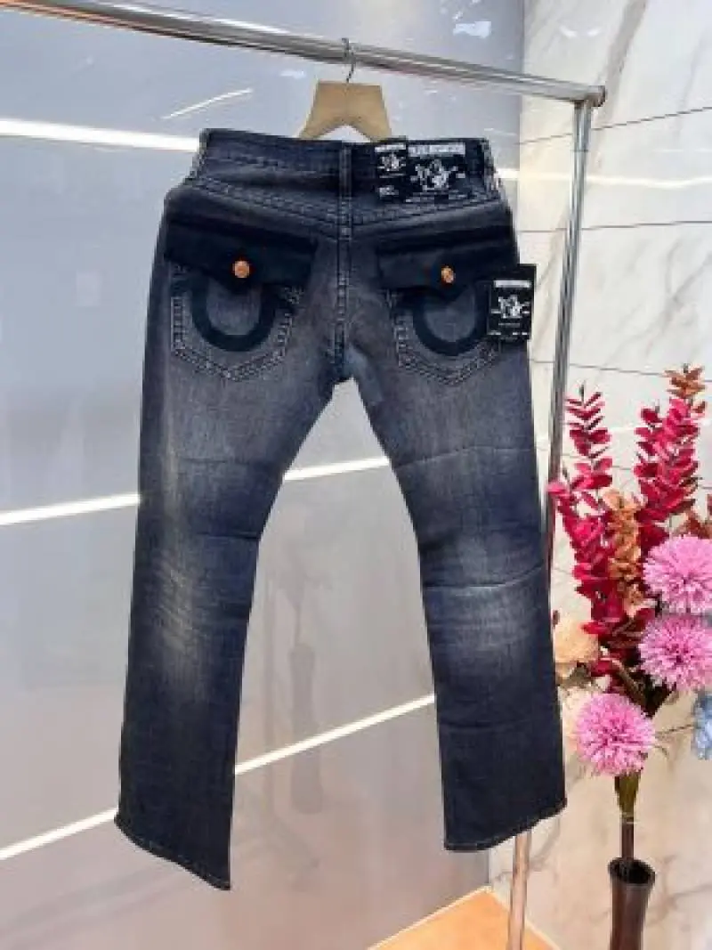True Religio n Dark Shade Premium Imported Stretchable Lycra Fabric Boot Cut Denim with Back Flap pocket Design Zipper Style 3377 - Image 3