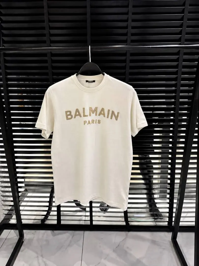 Balmain Middle Brand Print Round Neck T-shirt White