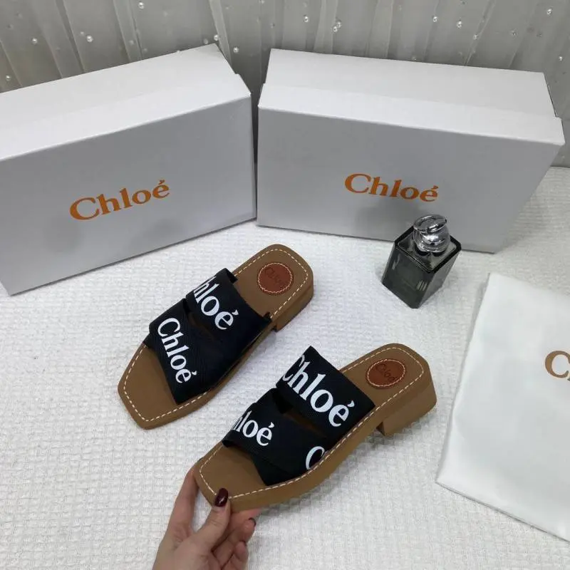Chloe Premium Woody Mid Heel Slides With OG Box Dust Cover Black CH19 - Image 2