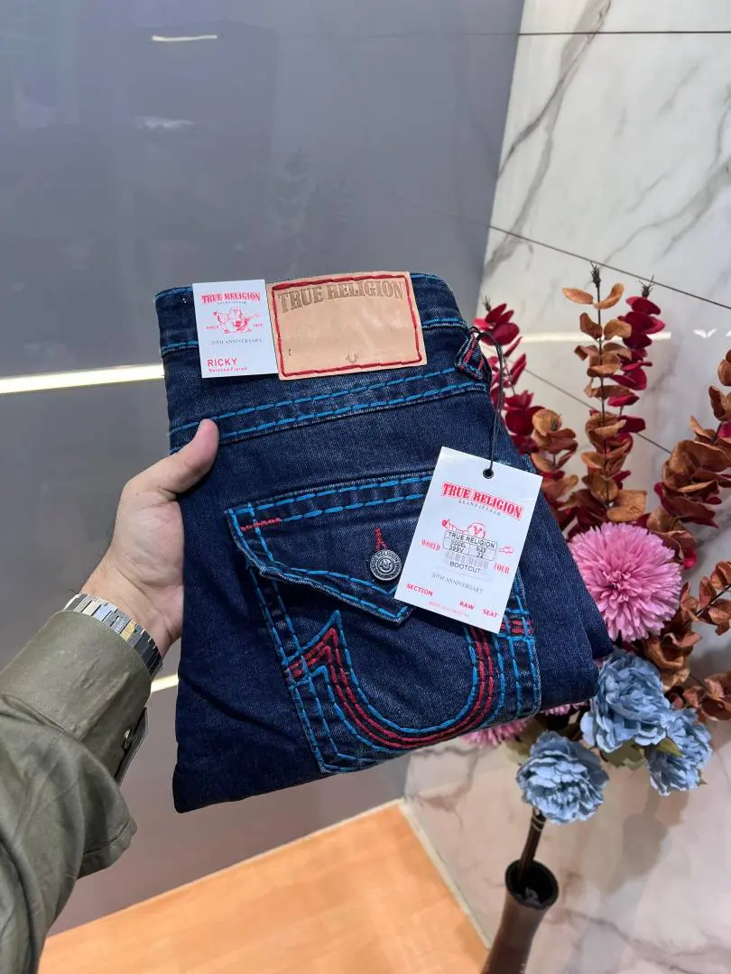 True Religio n Green Shade Premium Imported Stretchable Lycra Fabric Boot Cut Denim with Embroidered Design 3143 - Image 3
