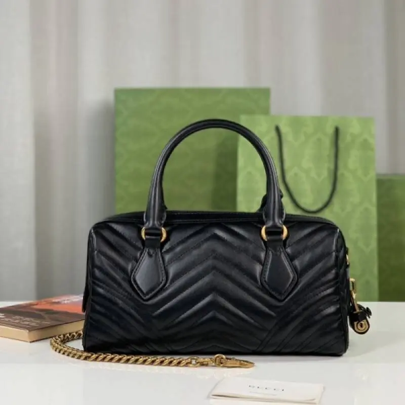 Gucci 746319 Marmont Top Handle Speedy Premium Bag With OG Box & Dust Bag & Carry Bag & Accessories (Black-902) - Image 5