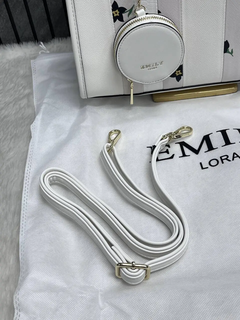Emily Loran White Medium Satchel Bag Highend Leather Handbag With Dust Cover Packaging - Image 2