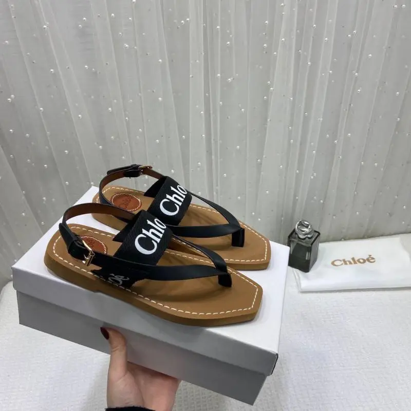 Chloe Woody Flat Sandal Black Canvas & Leather With OG Box & Dust Cover Black - Image 4