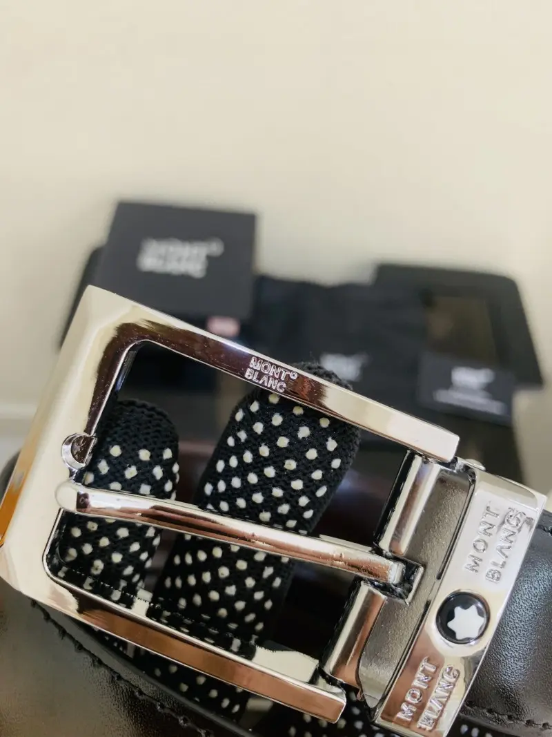 11 MONT BLANC SILVER BLACK PREMIUM QUALITY BELT WITH BOX - Image 4