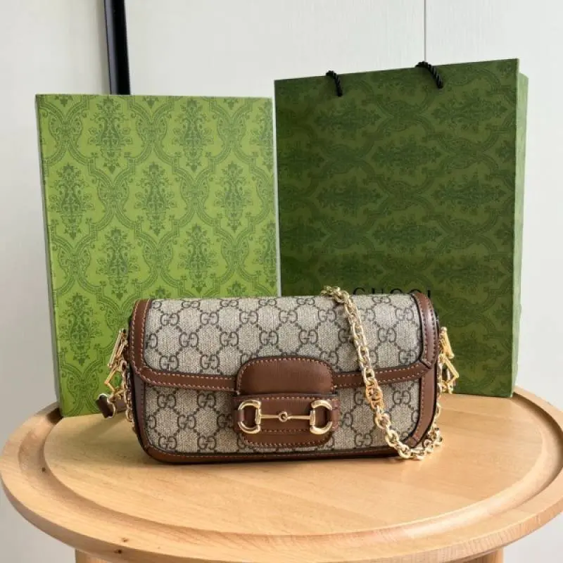 Gucci GG Horsebit 1955 Monogram Crossbody Shoulder Bag With OG Box & Dust Bag (Brown-987) - Image 5