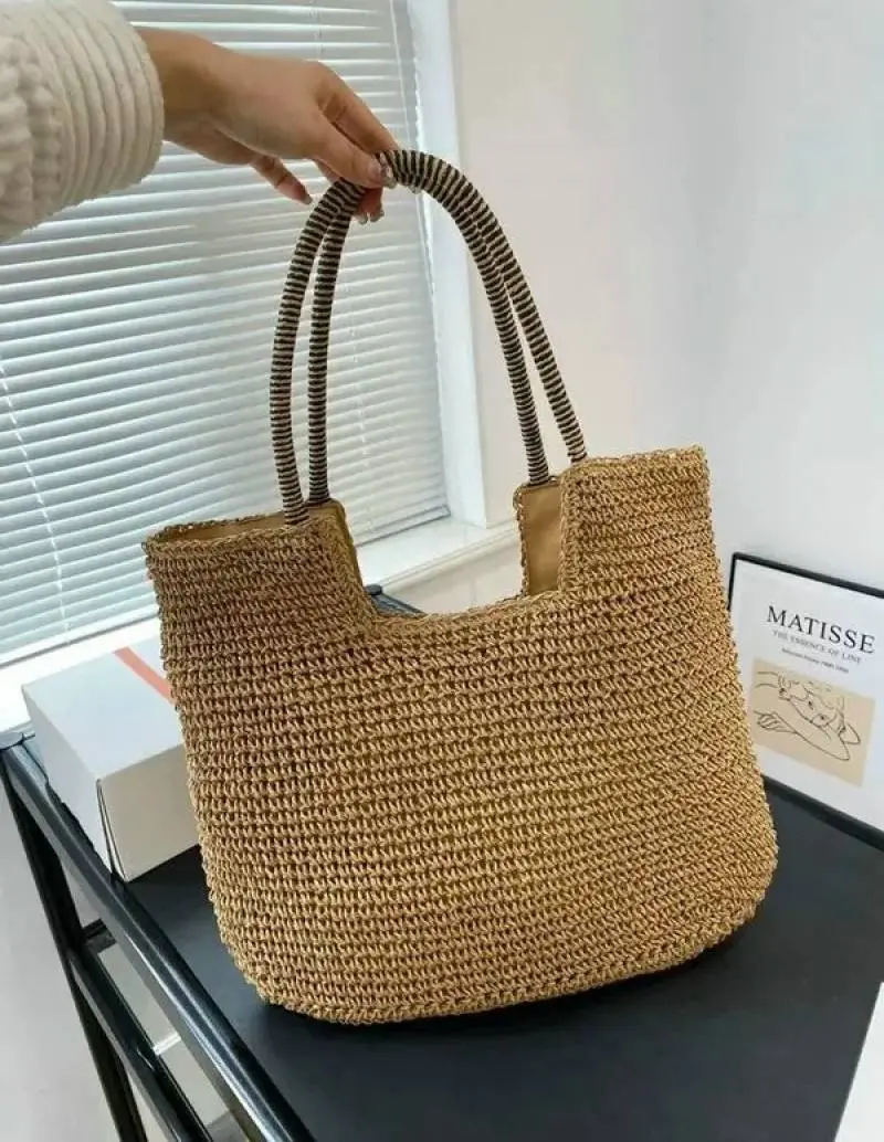 YSL Saint Laurent ICare Raffia Jute Tote Bag With OG Box & Dust Bag (Brown - 991) - Image 5