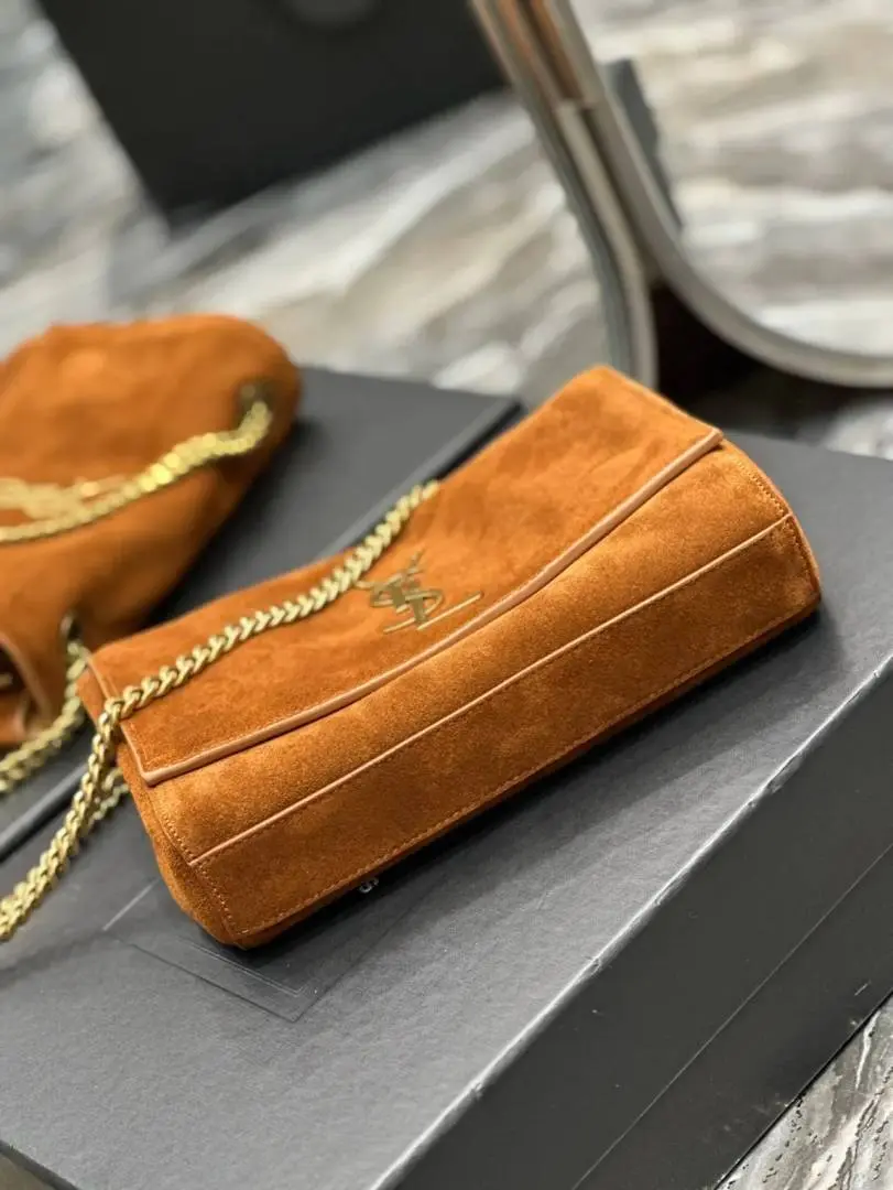 YSL Saint Laurent Kate Reversible Suede Shoulder Bag With OG Magnetic Box & Dust Bag (Tan - 1188) - Image 4
