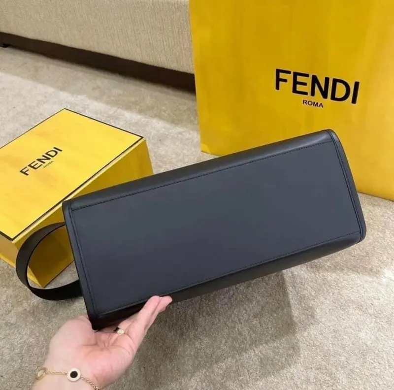Fendi Roma Sunshine Tote Bag With Dust Bag & Shoulder Strap (Black-359) - Image 9