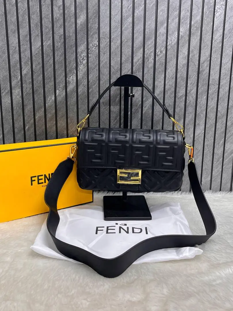 Fendyi CB Baguette AllBlack Crossbody ShoulderBag WithBox DustCover - Image 2