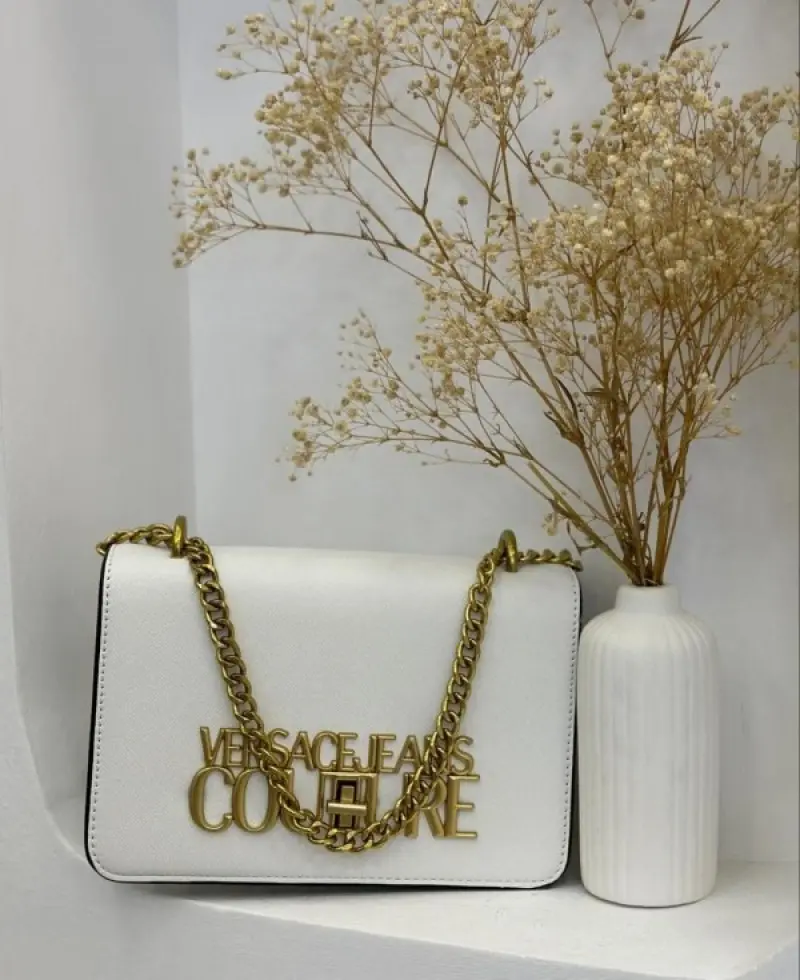 Versace Jeans Couture Saffiano Lock Crossbody Bag With OG Gift Box & Dust Bag (White - 524) - Image 4