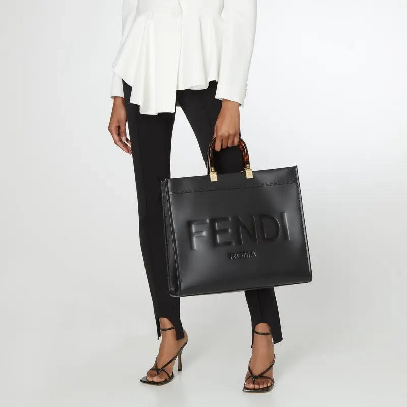 Fendi Roma Sunshine Tote Bag With Dust Bag & Shoulder Strap (Black-359) - Image 2