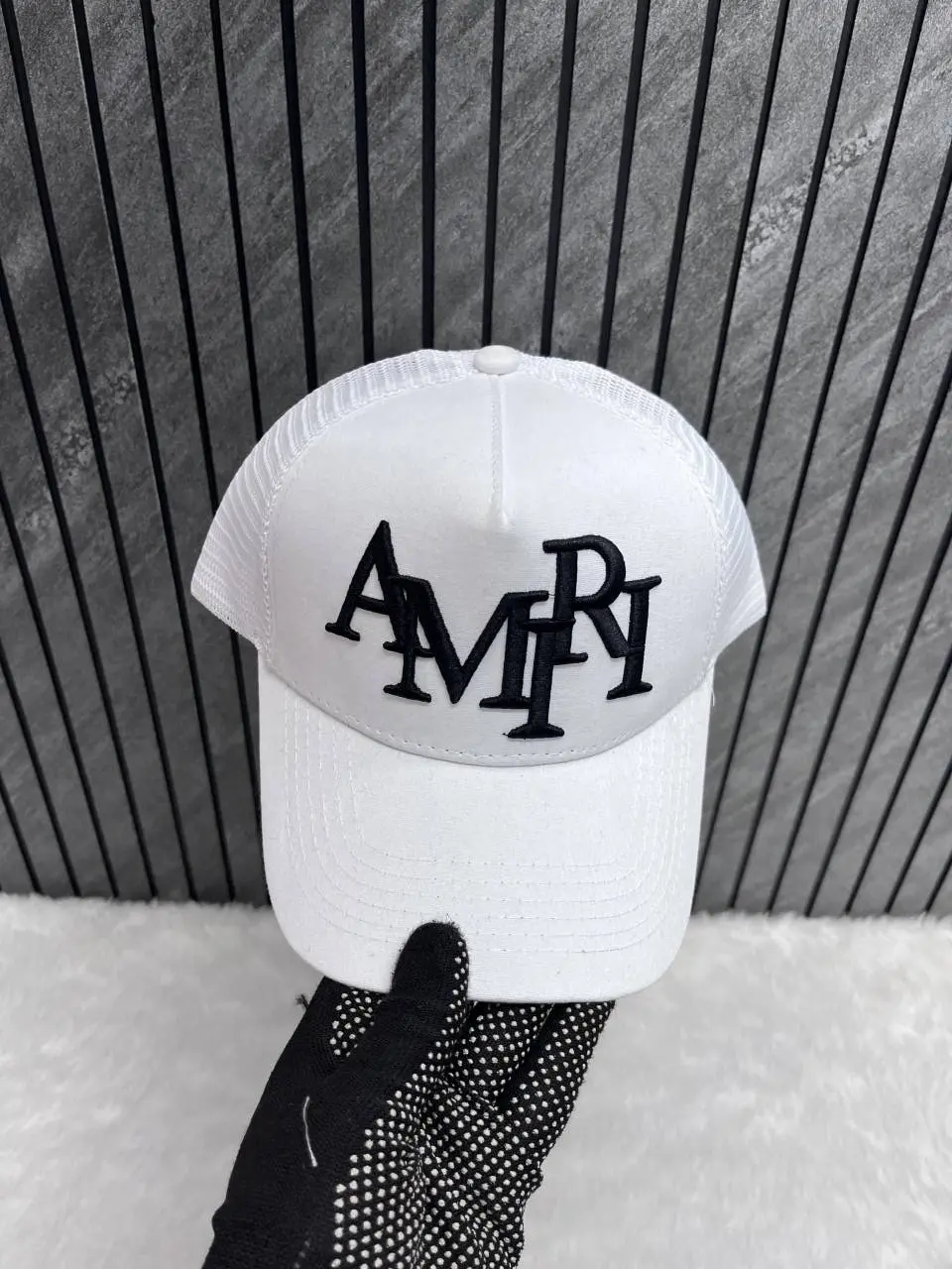 Amiri Black White Front Logo Premium Unisex Trucker Hat With Safety Box