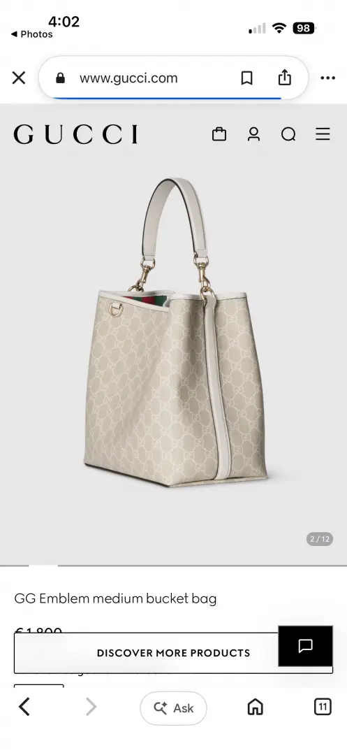Gucci GG Emblem CB White Medium Bucket With Original DustCover & CarryBag - Image 2