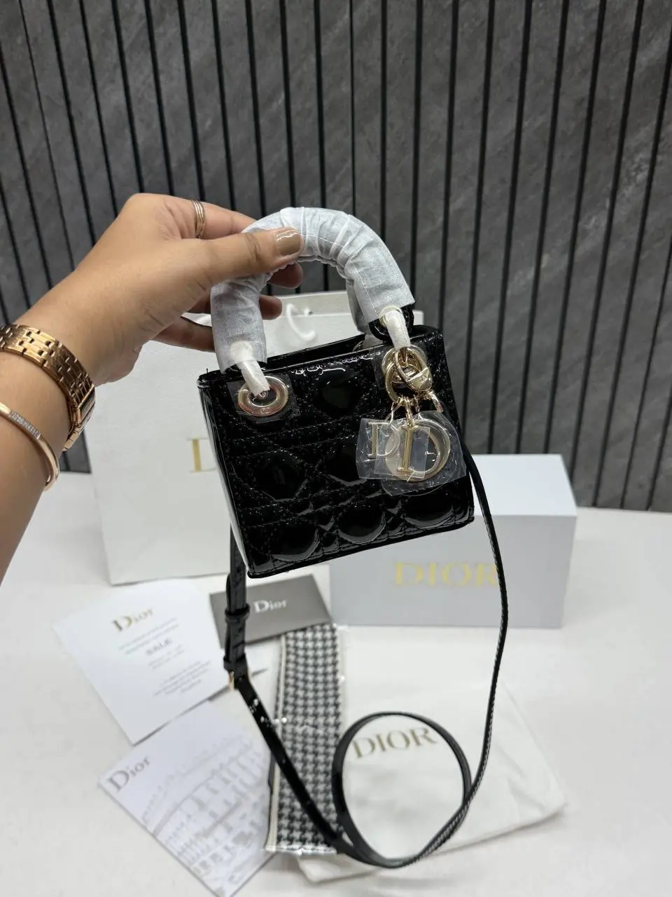 Dior CB Lady Nano Black Patent Leather With Original Box DustCover CarryBag & Ribbon - Image 6