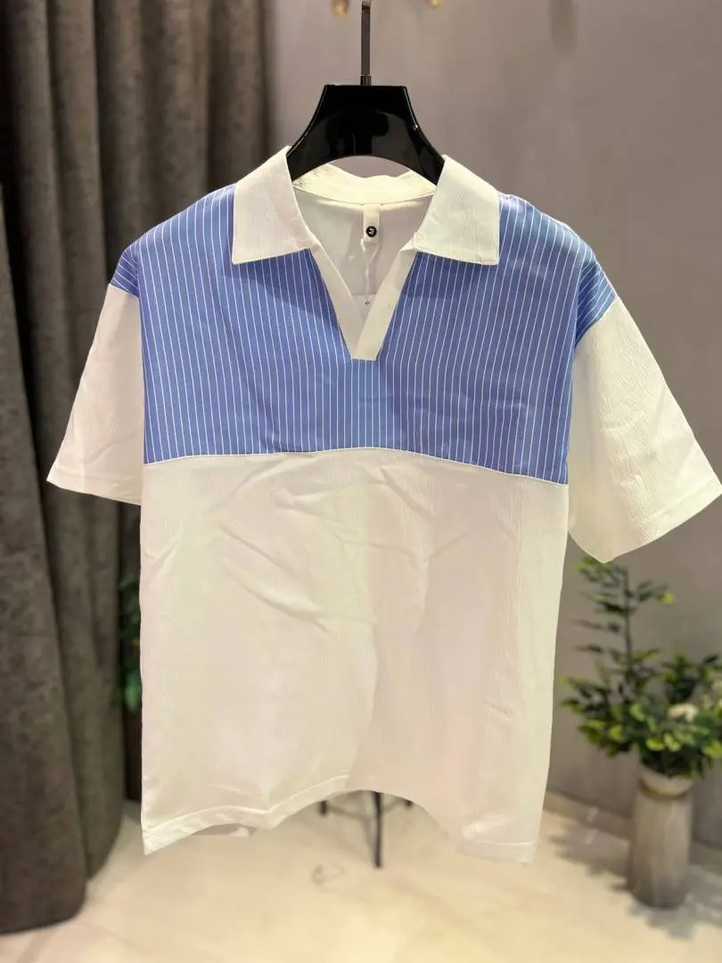 KOREAN IMPORTED HIGH DEMAND ARTICLE POLO T-SHIRT WHITE AND SKY BLUE - Image 2