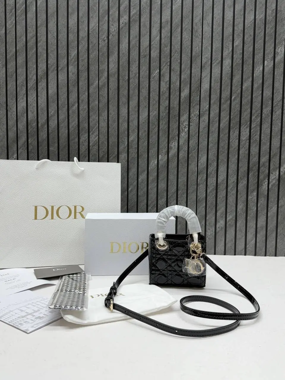 Dior CB Lady Nano Black Patent Leather With Original Box DustCover CarryBag & Ribbon