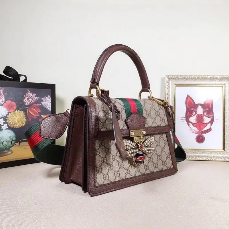 Gucci GG Bee Queen Margaret Shoulder Bag With OG Box & Dust Bag (Brown-879) - Image 5