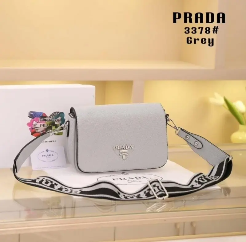 Prada Flou Shoulder Bag With OG Box & Dust Bag (Grey-778)