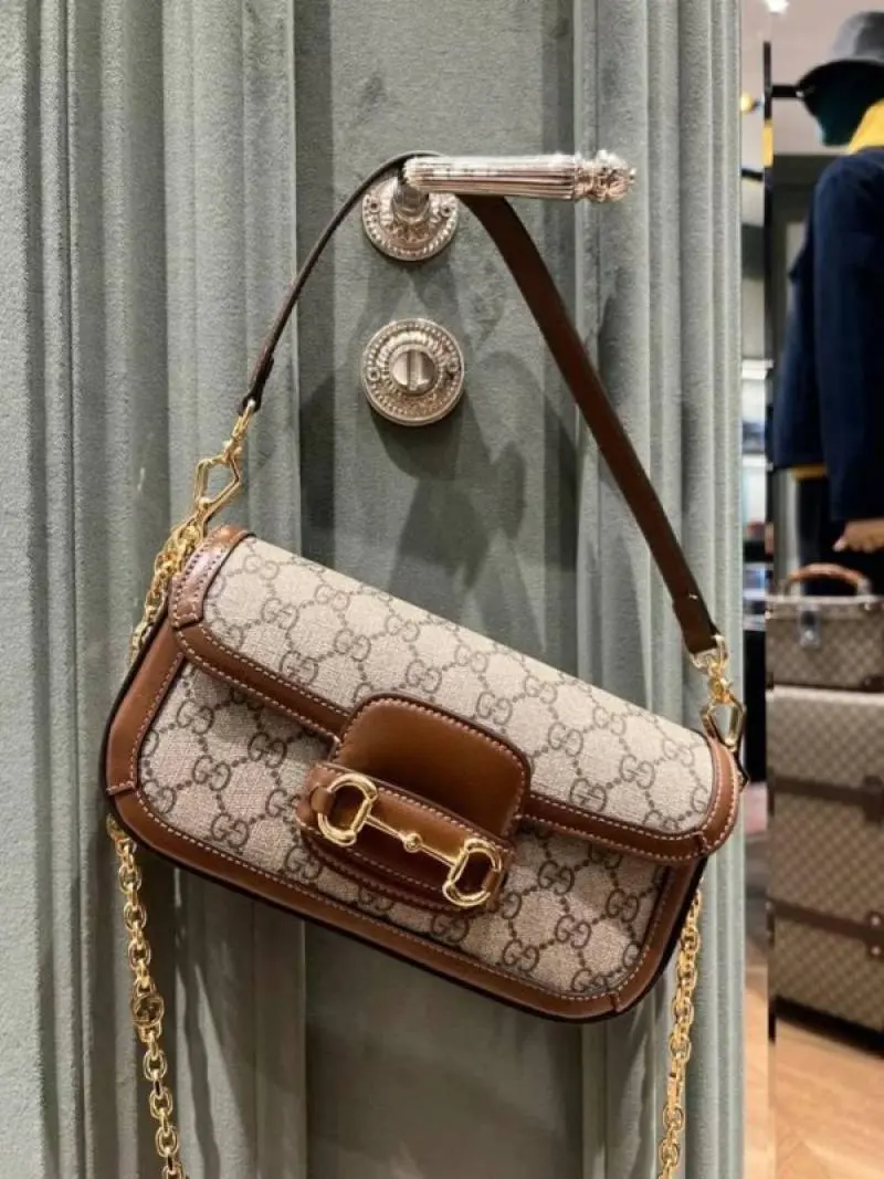 Gucci GG Horsebit 1955 Monogram Crossbody Shoulder Bag With OG Box & Dust Bag (Brown-987) - Image 4