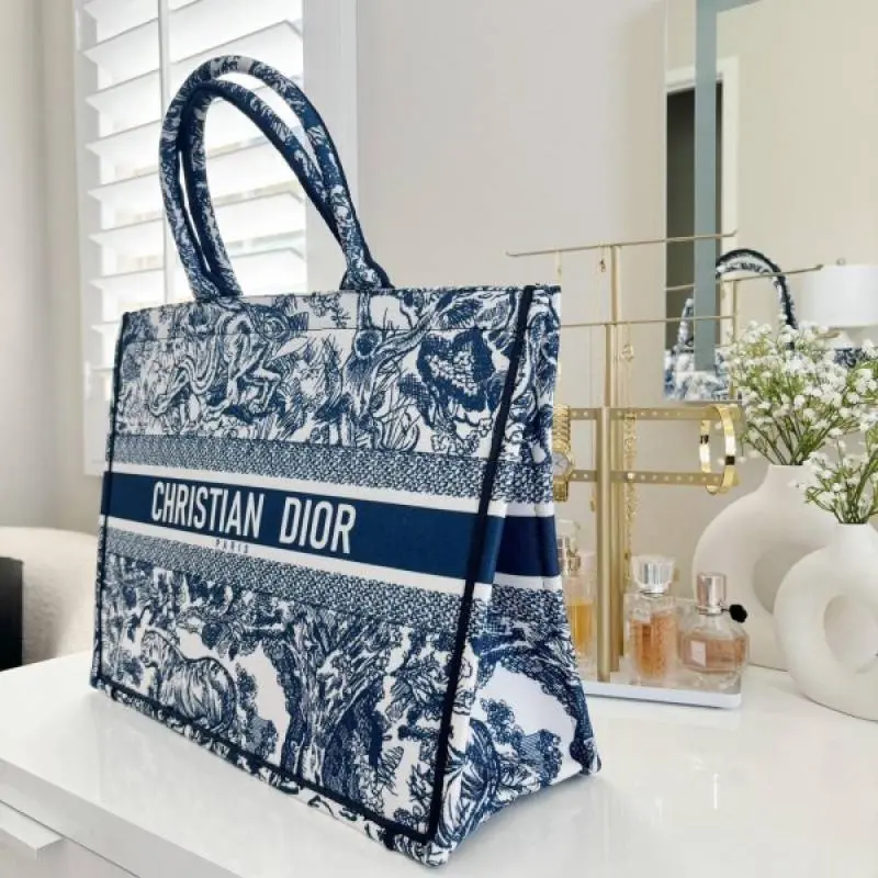 Dior Book Tote Blue Toile De Jouy With OG Box & Dust Bag & Scarf (Blue Tiger - 572) - Image 3