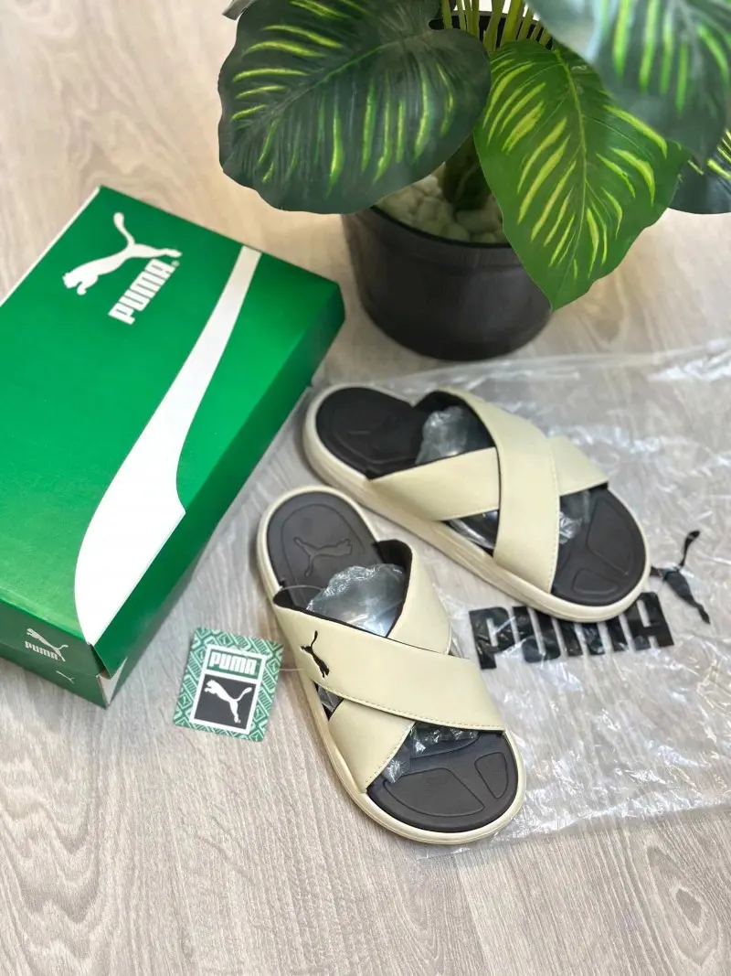 Puma Softride Seave Cross Strap Beige Slides - Image 2
