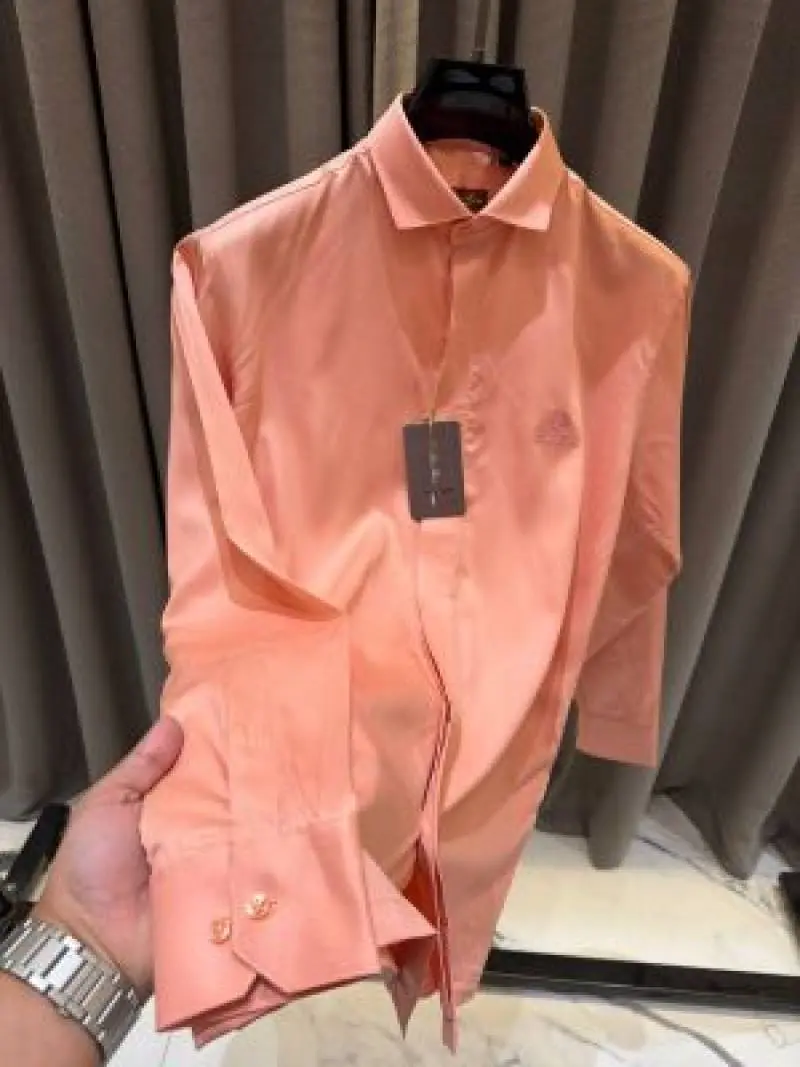 Lorro Piana Imported Korean Fabric Box Pack Full Sleeves Shirt peach Orange - Image 2