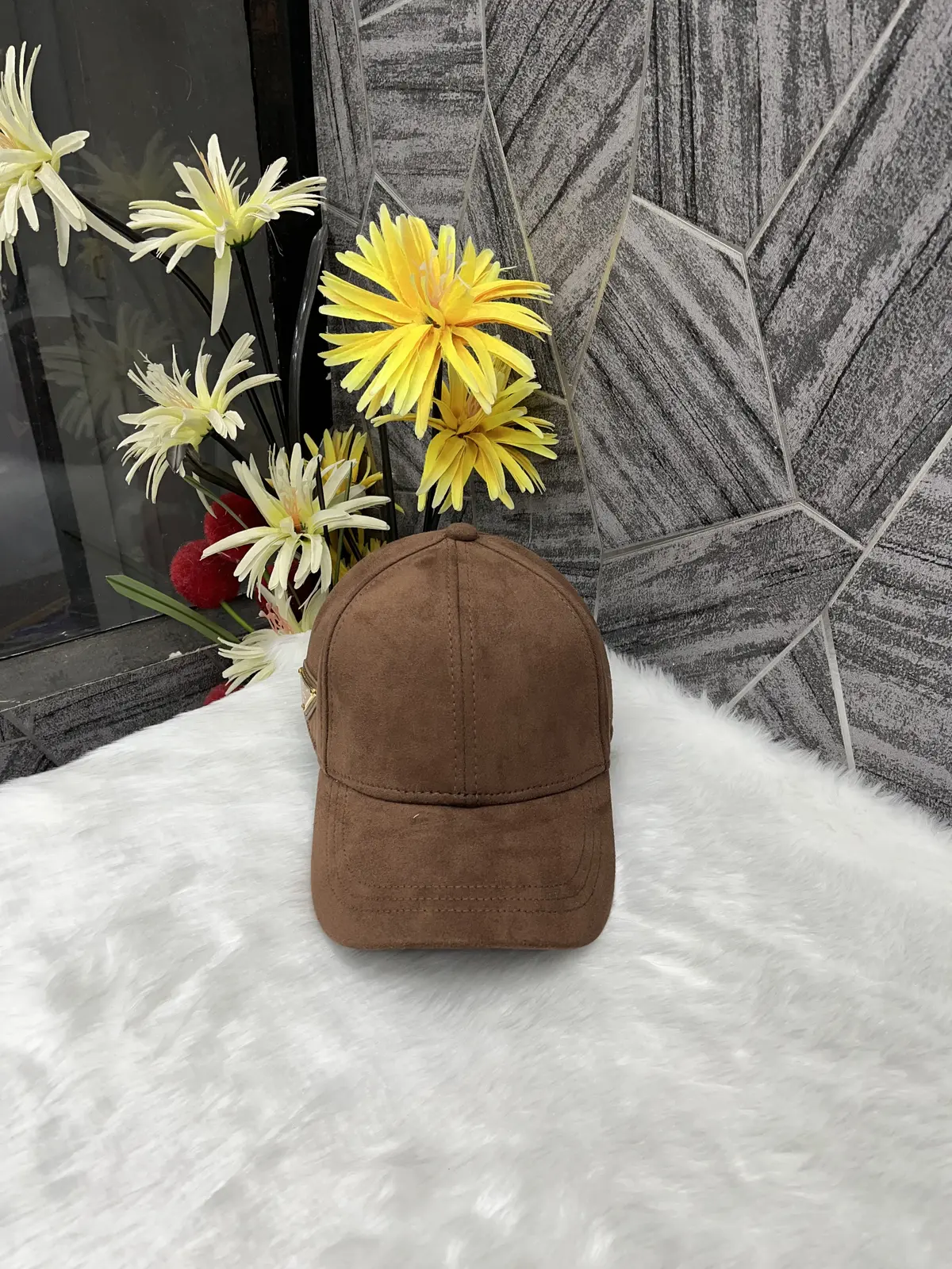 Prada Re Edition Triangle Side Logo Suede Leather cocoa Premium Unisex Cap (With Safety Box)