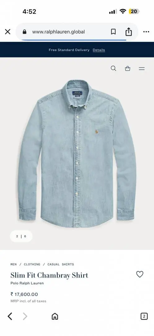 Ralph Lauren Chest Logo Full Sleeves Denim Shirts Sky Blue - Image 2