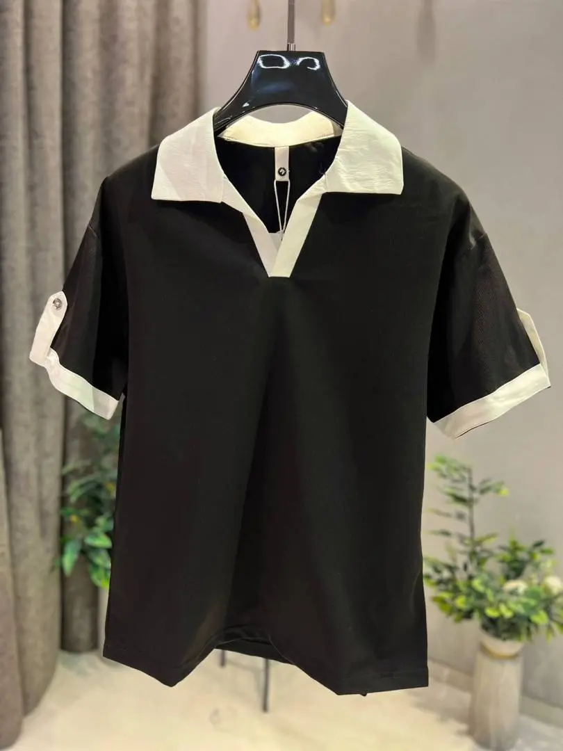 KOREAN IMPORTED HIGH DEMAND ARTICLE POLO T-SHIRT BLACK WHITE
