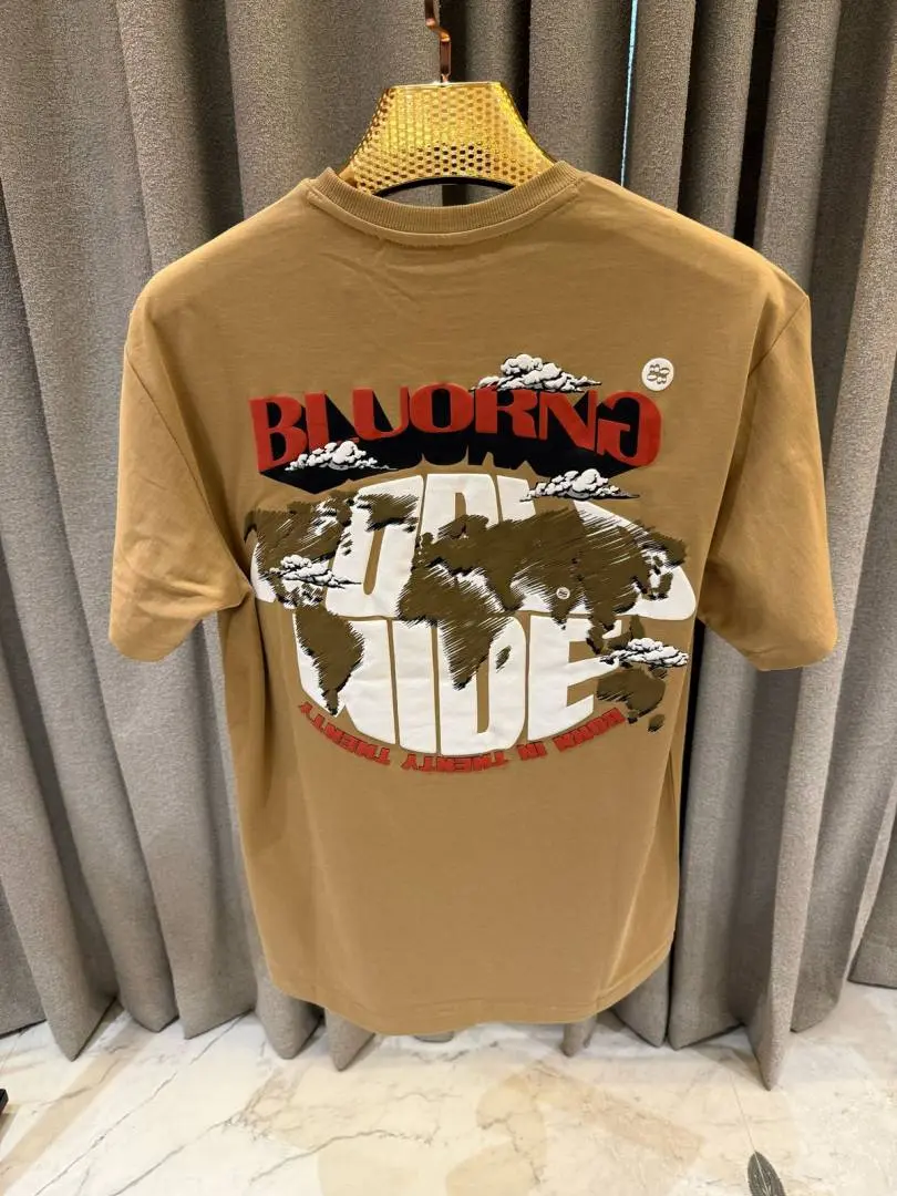 BLU ORNG World Map Print Round Neck T-shirt Brown - Image 2