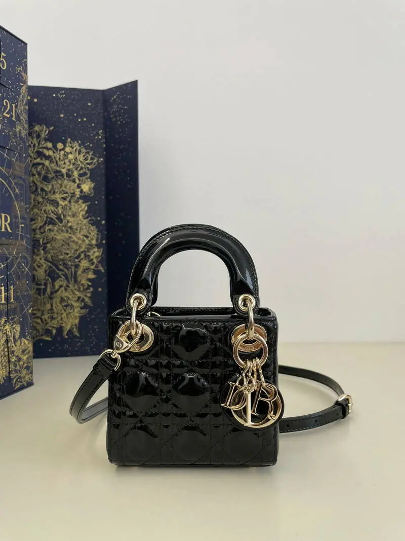Dior CB Lady Nano Black Patent Leather With Original Box DustCover CarryBag & Ribbon - Image 7