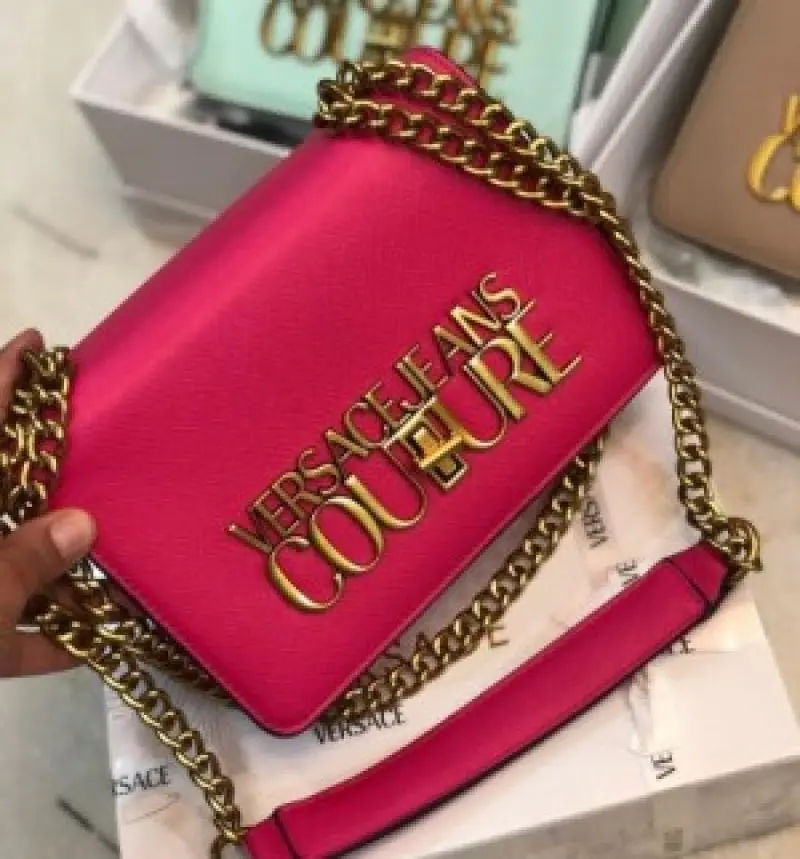 Versace Jeans Couture Saffiano Lock Crossbody Bag With OG Gift Box & Dust Bag (Pink - 526) - Image 3